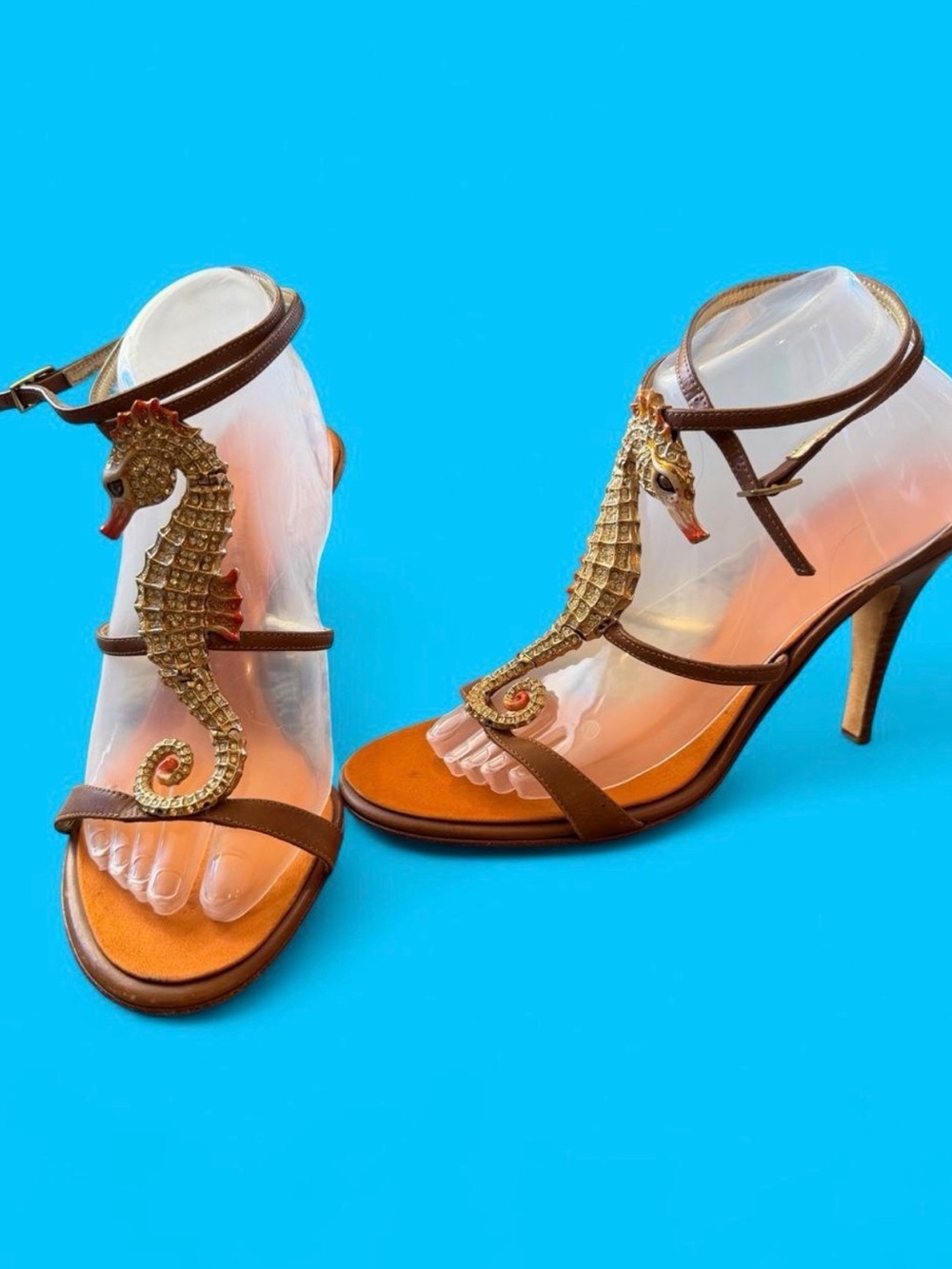 Giuseppe Zanotti Crystal Seahorse Sandal Heels Vintage Rare